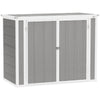 Outsunny 4.7 x 2.5FT Garden Shed, Double Bin Storage Shed with Lockable Doors, Outdoor Small Shed with Openable Lid for 2 Trash Cans, Garden Tools, Grey