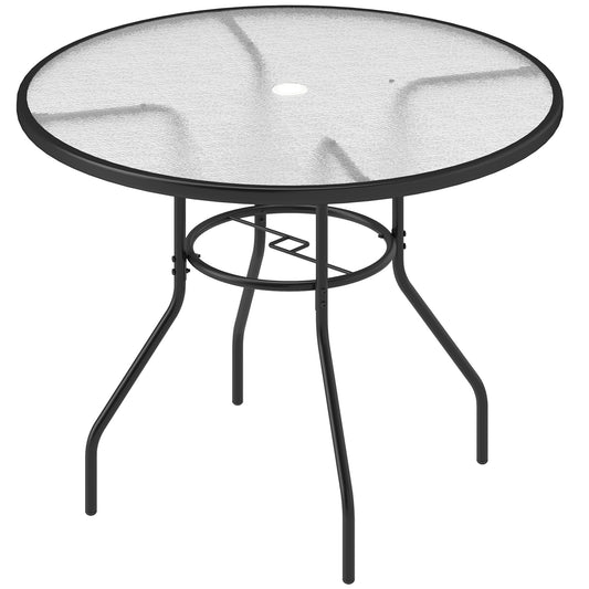 Outsunny Glass-Top Garden Table, with Parasol Hole - Black