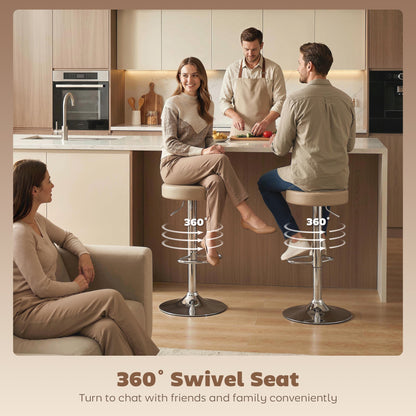 HOMCOM Bar Stools Set of 2, Modern PU Leather Swivel Barstools, Height Adjustable Breakfast Bar Chairs with Footrest, Brown