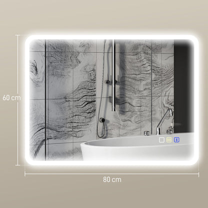 مرآة حمام LED من هوم كوم 80 × 60 سم، مع بلوتوث - لون فضي