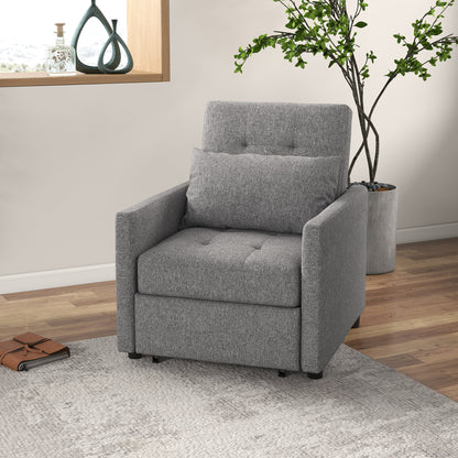 HOMCOM 3-In-1 Single Chair Bed with Adjustable Backrest in Grey