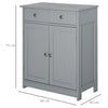 kleankin 75x60cm Freestanding Bathroom Storage Cabinet Unit w/ 2 Drawers Cupboard Adjustable Shelf Metal Handles Traditional Style Grey
