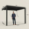 Outsunny 3 x 3 m Louvered Pergola with LED Lights, Metal Louvres, Wall Mounted Aluminium Patio Gazebo Pergola, Dark Grey