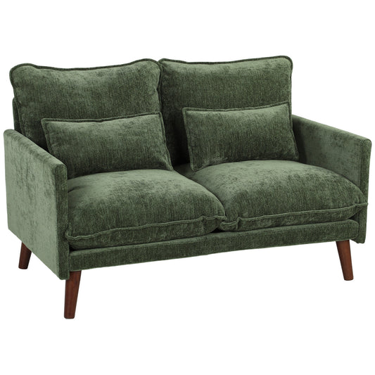 HOMCOM 2 Seater Sofa, Loveseat Sofa with Spring Cushions, Wide and Deep Seat, Wood Legs, Green