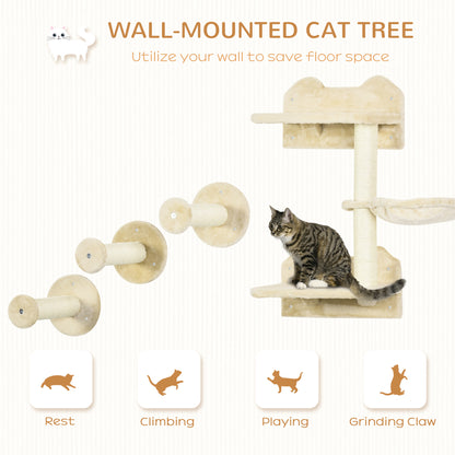 PawHut 4 Piece Cat Shelf with Scratching Post in Beige