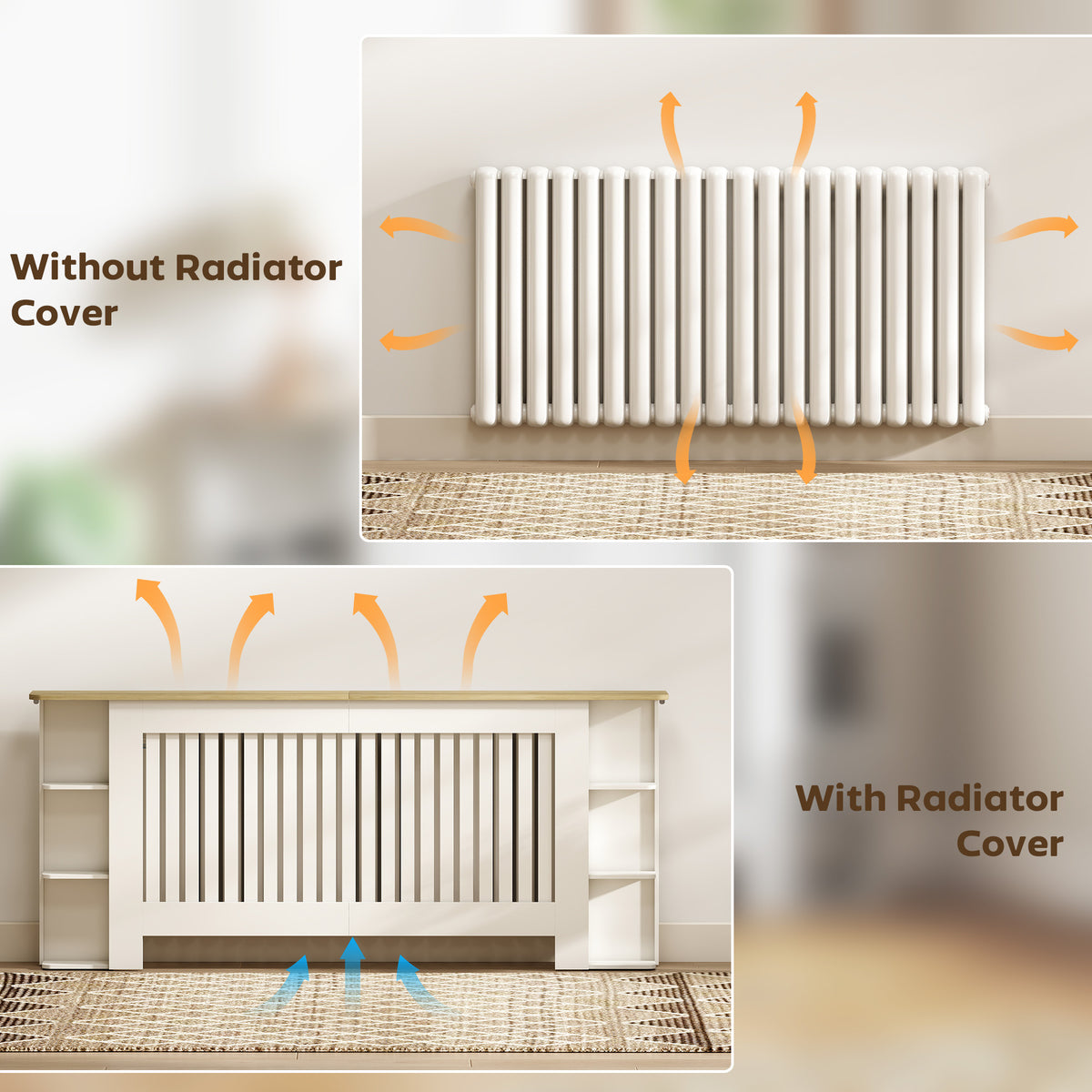 HOMCOM Radiator Cover with Open Storage Shelves in White