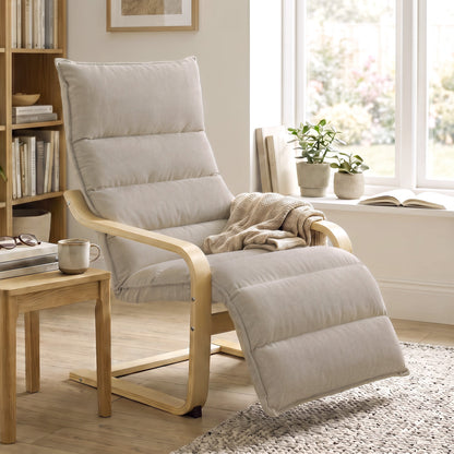 HOMCOM Curved Wooden Accent Chair, Armchair with Adjustable Footrest, Light Brown