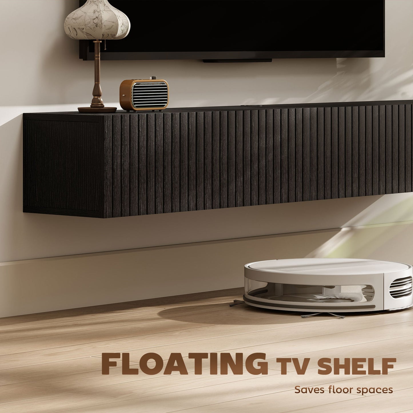 HOMCOM 140cm Floating TV Stand, Wall Mount TV Unit with Cable Management Hole, Fits up to 72" TV, Black