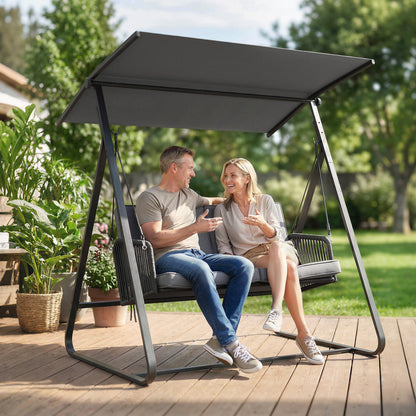 Outsunny 2-Seater Rattan Swing Chair in Dark Grey