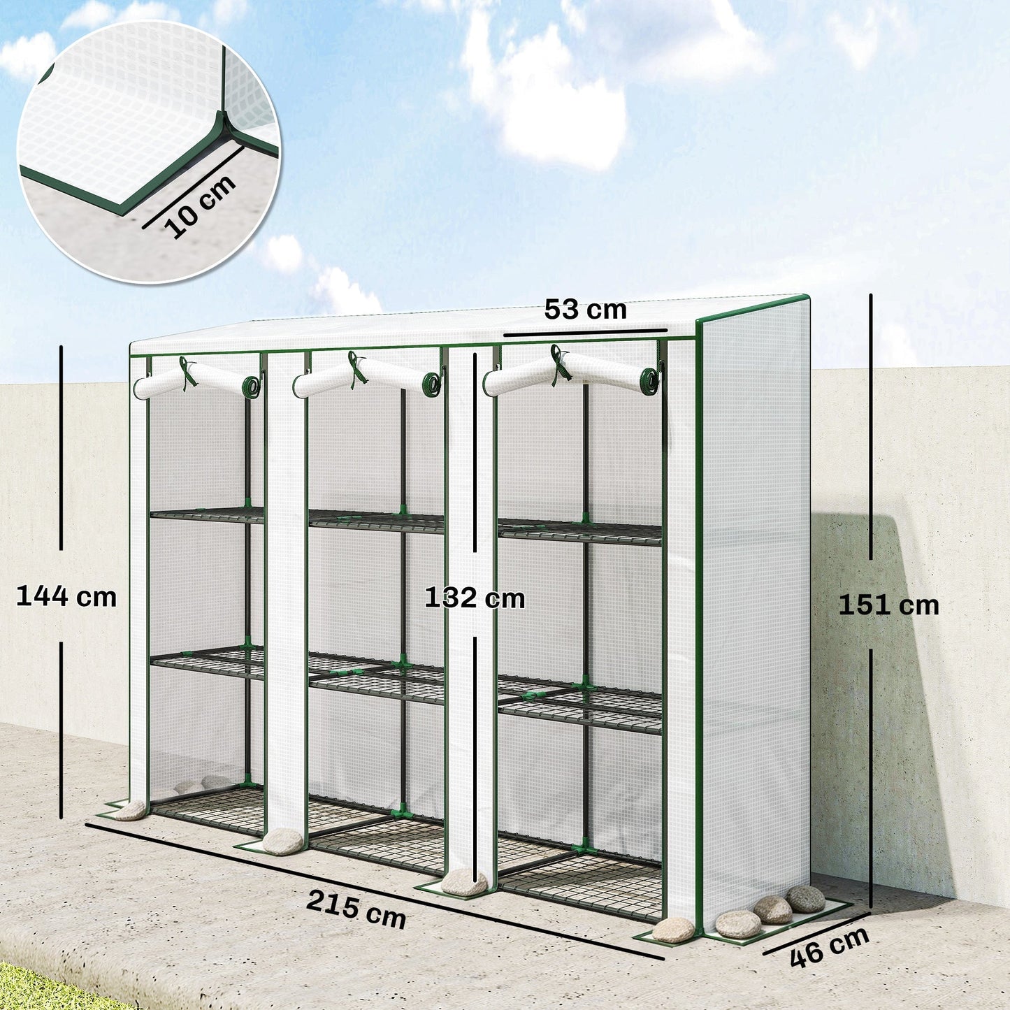 Outsunny 46 x 215 cm Nine-Shelf Greenhouse - White