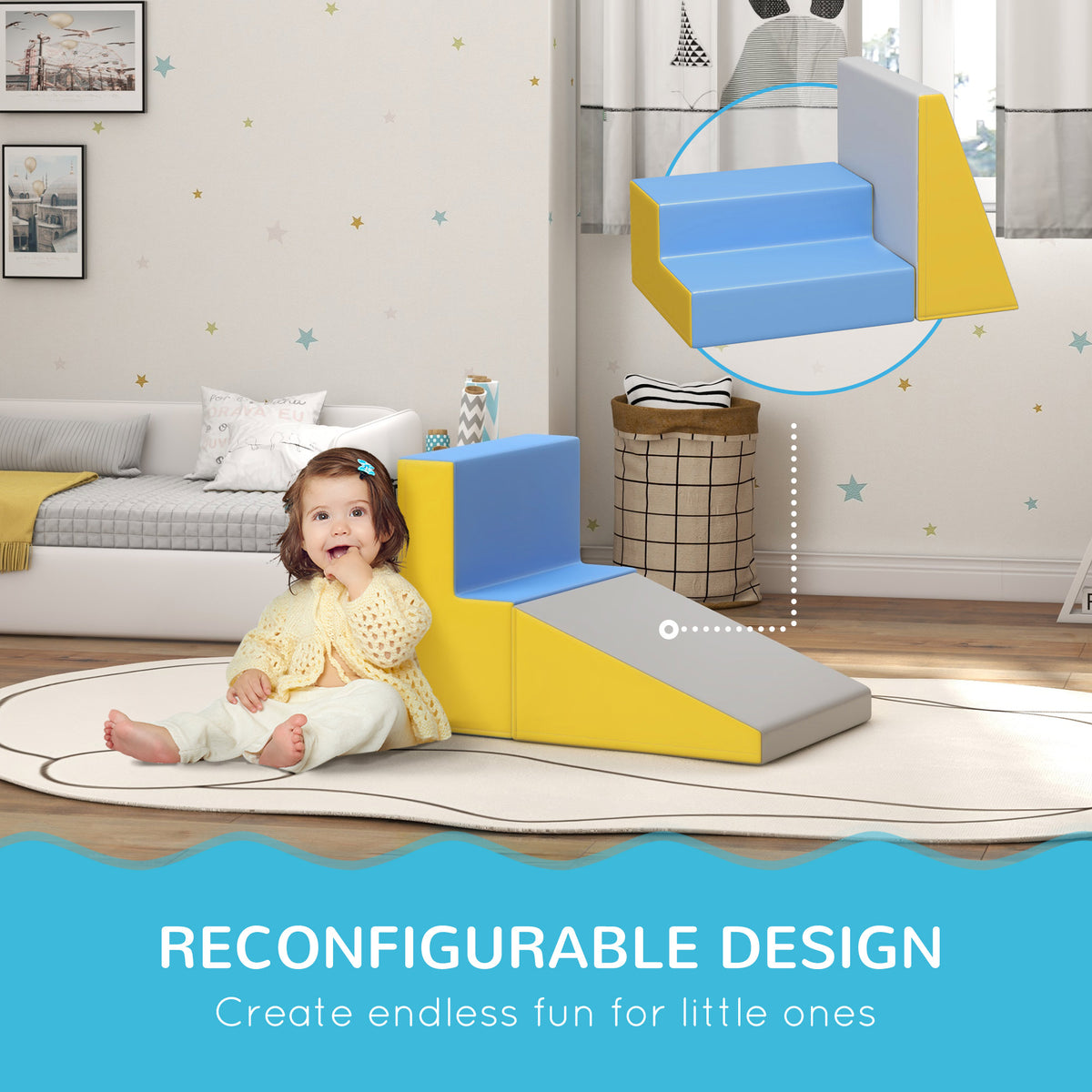 HOMCOM 2 Piece Soft Play Set in Grey