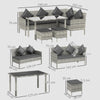 Outsunny tsunny 6-Seater Rattan Dining Set Sofa Table Footstool Outdoor w/ Cushion Garden Furniture, Dark Grey