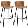 HOMCOM Bar Stools Set of 2, PU Leather Upholstered Bar Chairs, Breakfast Kitchen Counter Chairs with Backs, Steel Legs and Footrests for Dining Room, Brown