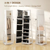 HOMCOM 360° Swivel Jewellery Cabinet, Free Standing Full Length Mirror with Storage, Lockable Jewellery Organiser with Built-in Makeup Mirror and Storage Shelves for Bedroom, White