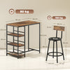 HOMCOM Space Saving Bar Table and PU Leather Stools for 2, 3 Piece Breakfast Bar Table Set with Storage Shelves, Rustic Brown