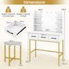 Makeup Dressing Table and Cushioned Stool Set with Power Outlets-White