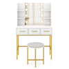 Makeup Dressing Table and Cushioned Stool Set with Power Outlets-White