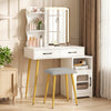 Makeup Dressing Table with Reversible Cabinet and 3 Light Colors-White