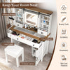 Makeup Vanity Desk and Stool Set with Sliding Mirror and Cabinet-White