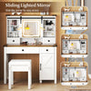 Makeup Vanity Desk and Stool Set with Sliding Mirror and Cabinet-White