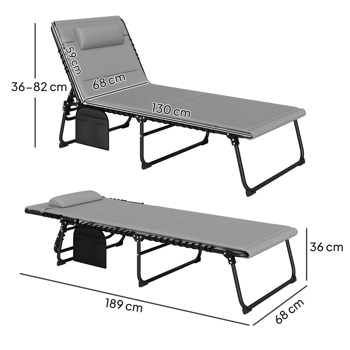 Outsunny Set of Two Reclining Sun Loungers in Light Grey