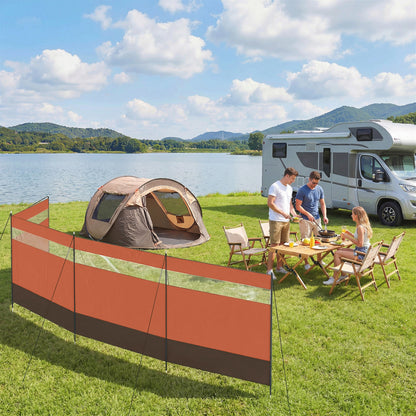 Outsunny Camping Windbreaker with Clear Windows, Carry Bag and Steel Poles, for Beach Caravan Campervan, 725 x 140cm, Orange
