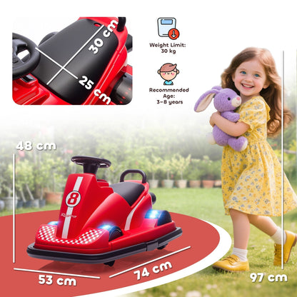 AIYAPLAY Kids Bumper Car, 360 degrees Rotation Spin Electric Walzer Car with LED Lights, Music for Ages 3-8 Years Old, Red