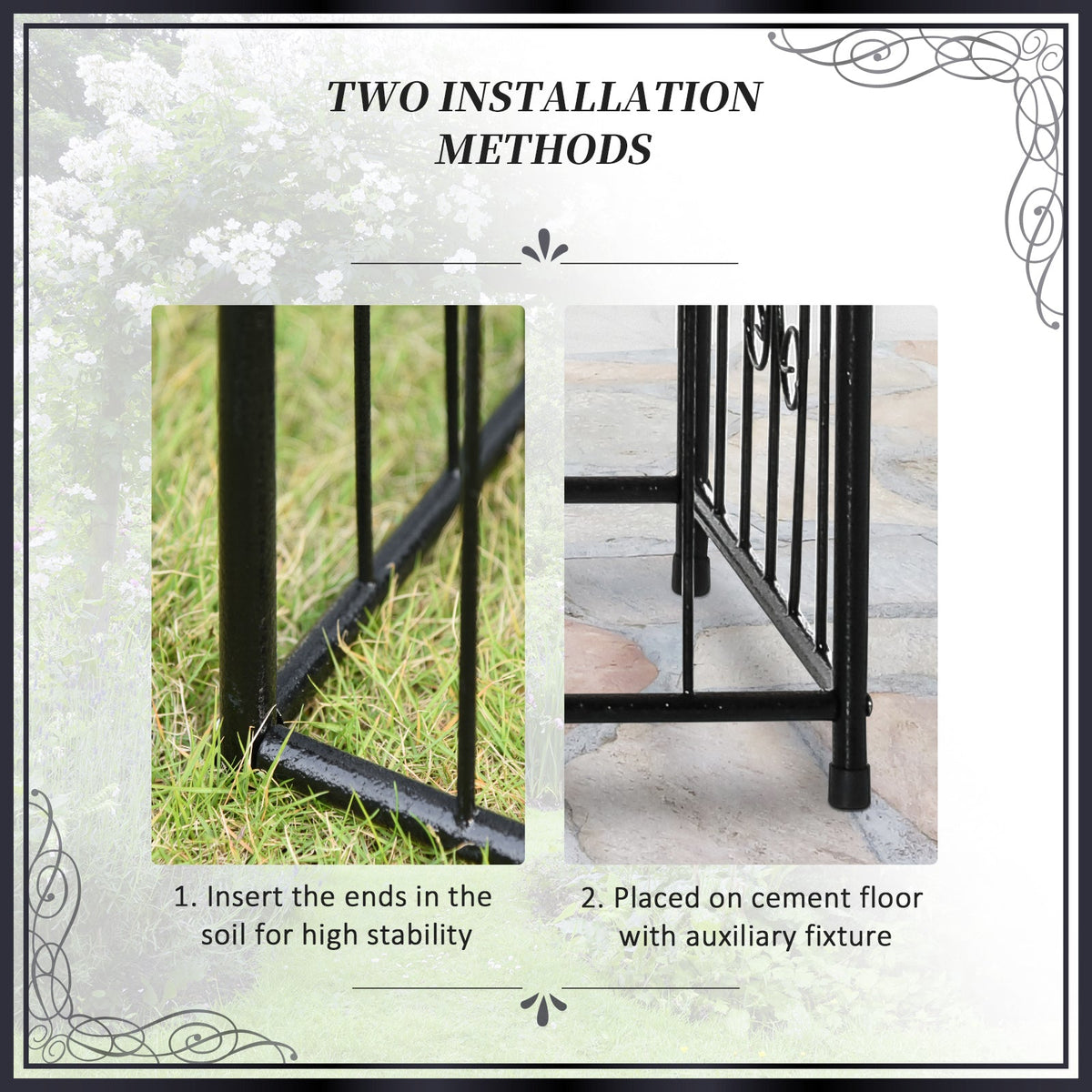 Outsunny Metal Garden Arbor Arch with Double Doors, 2 Side Planter Baskets, Climbing Vine Frame, Black