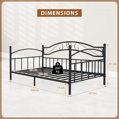 Metal Daybed Frame Sofa Bed with Classic Headboard Platform Bed Foundation-Black