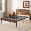 Single/Double/King Metal Bed Frame with Wooden Headboard and Footboard-Rustic Brown-King size