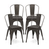 Metal Dining Chair Set of 4 with Removable Backs and PU Leather Cushioned Seat-Brown