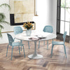 Metal Dining Chair Set of 4 with Hollowed Backrest and Metal Legs-Blue