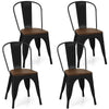 Metal Dining Chairs Set of 4 Stackable Kitchen Side Chairs-Black