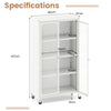 Metal Storage Cabinet with Adjustable Shelves and Lockable Wheels-White