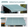 Outsunny 3 x 2.5m Patio Awning, Anti-UV and Waterproof Sun Shade Canopy with Chain Drive and Hand Crank, Green/White Stripes