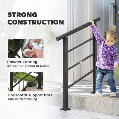 Outsunny Outdoor Handrail for Stairs, 0°-45° Adjustable Wrought Iron Exterior Handrail, Fit 1 to 3 Steps Stair Railing