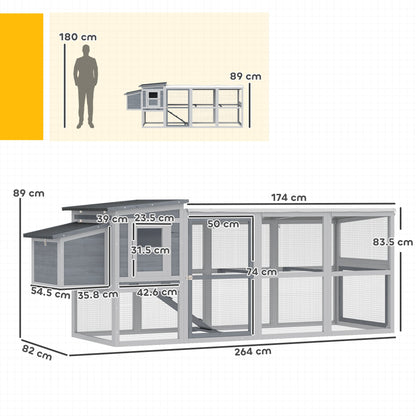 PawHut Large Chicken Coop، قفص دجاج خشبي مع منطقة لعب مغطاة، وصندوق تعشيش، ودرج سحب، وسقف أسفلت قابل للفتح