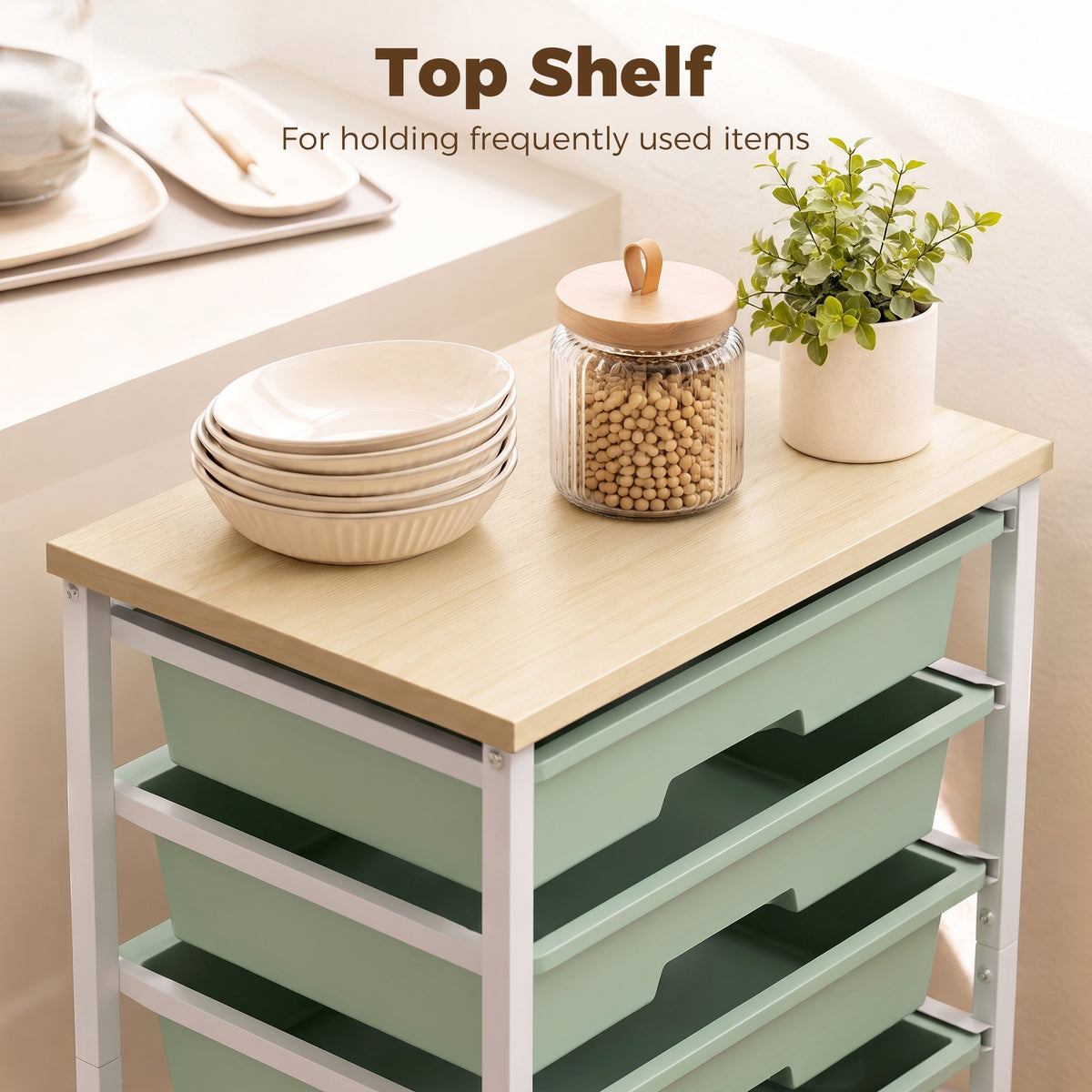 HOMCOM 6-Tier Storage Trolley on Wheels in Green