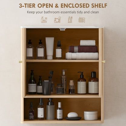 HOMCOM Bathroom Wall Cabinet with Adjustable Shelf in Oak