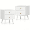 Mid Century Modern Bedside Table with Storage and Raised Support Legs Set of 2-White