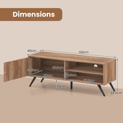 Mid Century Modern Entertainment Center with Cable Hole and Raised Legs-Oak