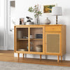 Bamboo Buffet Cabinet with Tempered Glass Sliding Doors and Drawer-Natural