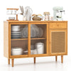 Bamboo Buffet Cabinet with Tempered Glass Sliding Doors and Drawer-Natural
