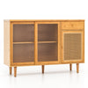 Bamboo Buffet Cabinet with Tempered Glass Sliding Doors and Drawer-Natural