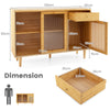 Bamboo Buffet Cabinet with Tempered Glass Sliding Doors and Drawer-Natural