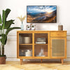 Bamboo Buffet Cabinet with Tempered Glass Sliding Doors and Drawer-Natural