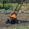 Mini Cultivator with Foldable Handle and Adjustable Wheels-Orange