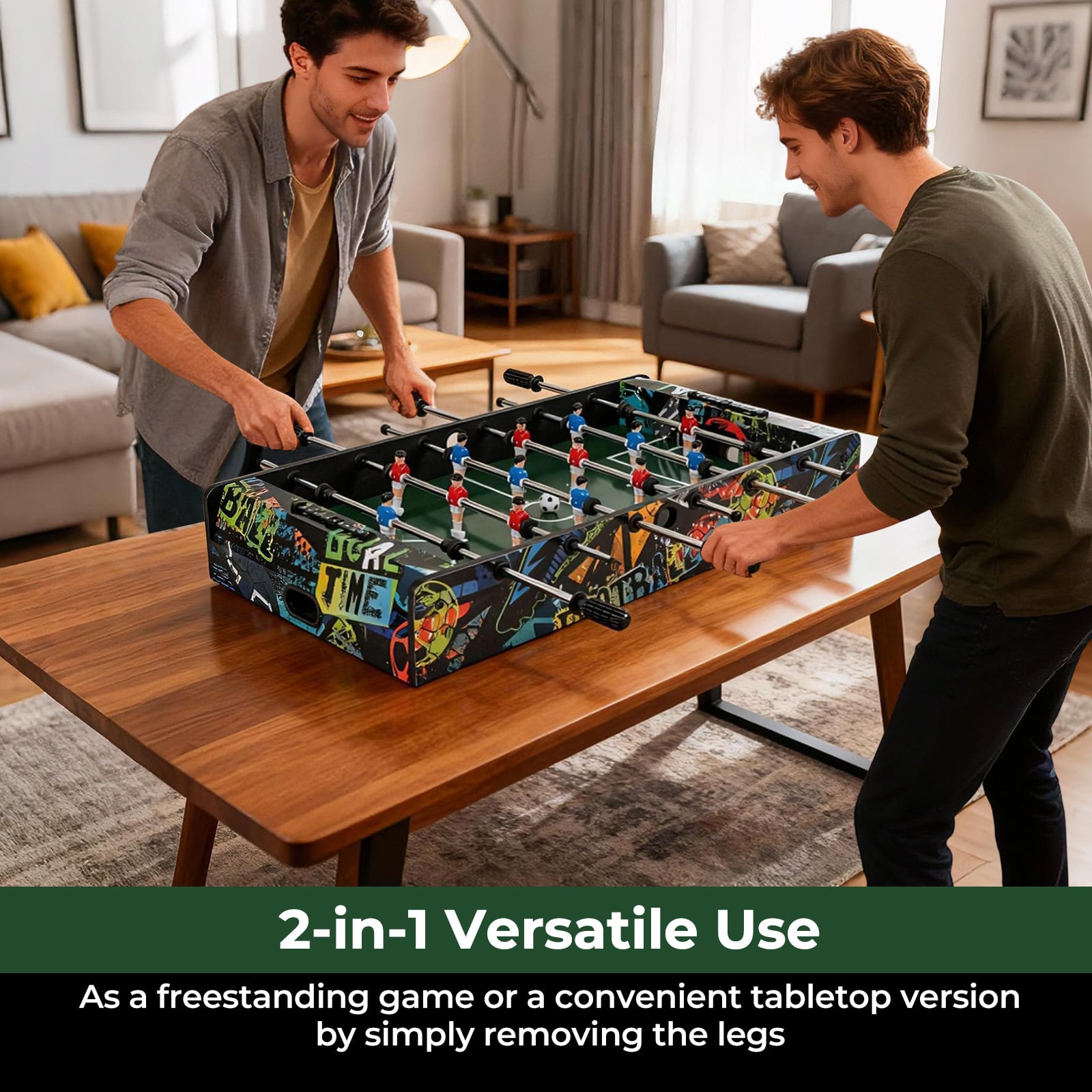 Mini Foosball Table 2-in-1 Game Table with Detachable Legs for Tabletop-Black