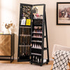 Mirror Standing Jewelry Organizer with Lock 3 Color LED Lights Built-in Vanity Mirror and Universal Wheels-Black