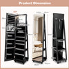 Mirror Standing Jewelry Organizer with Lock 3 Color LED Lights Built-in Vanity Mirror and Universal Wheels-Black